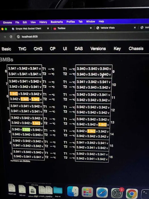 Данные диагностического инструмента о модулях батареи Tesla